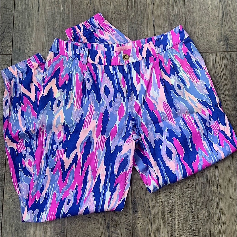 Lilly Pulitzer Multicolor Painterly Print Pants - Blue, Pink, Purple